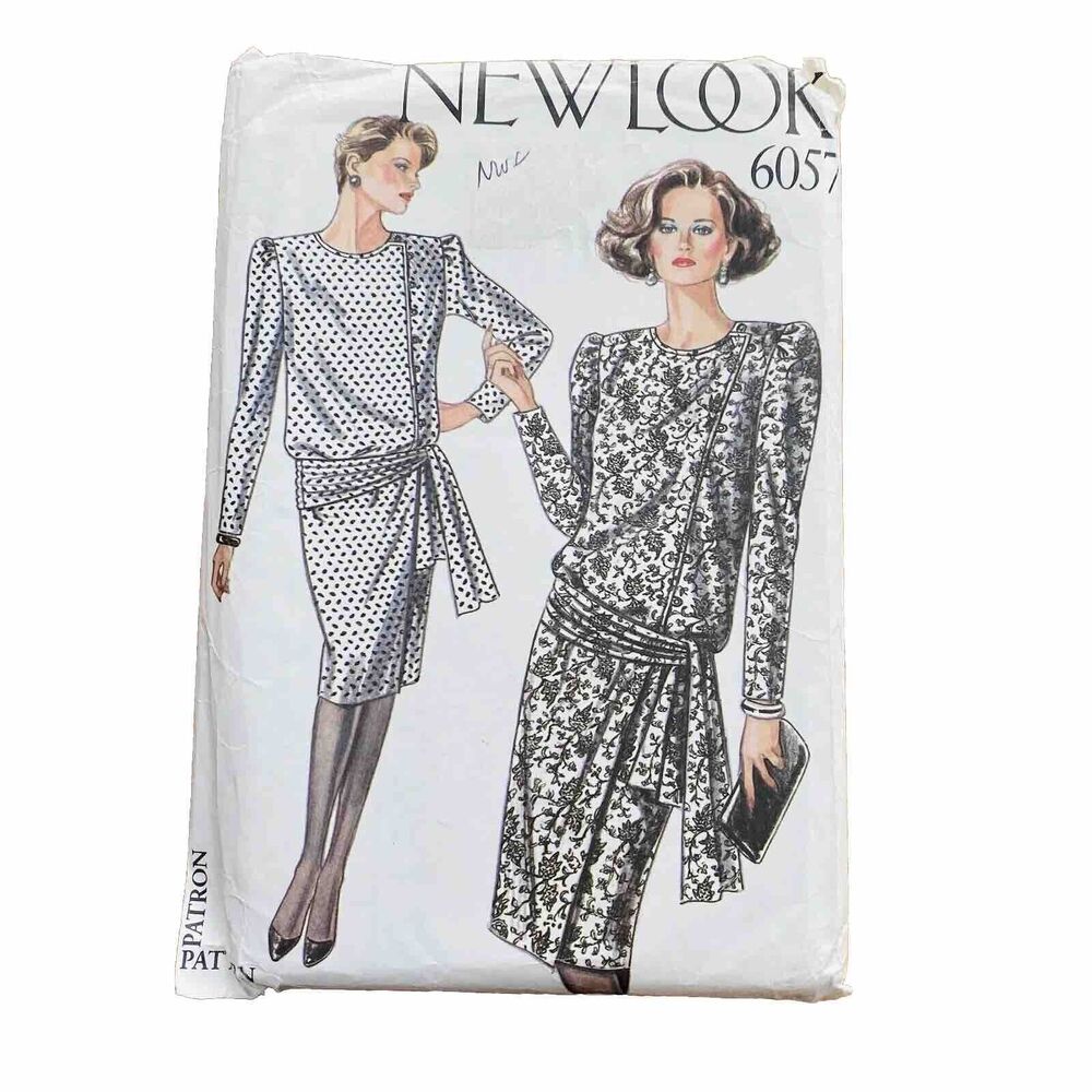 NEW LOOK Sewing Pattern #6057 Drop Waist Dress Classic 1980s Sizes 8-18 UNCUT